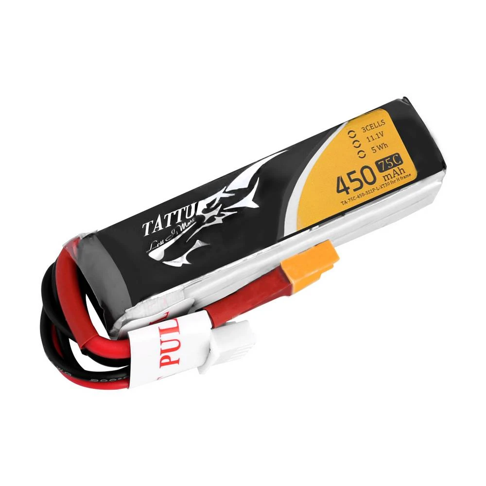Tattu 450mAh 3S 75C LiPo Battery - Long Size XT30 1 Tattu 450mAh 3S 75C LiPo Battery - Long Size XT30