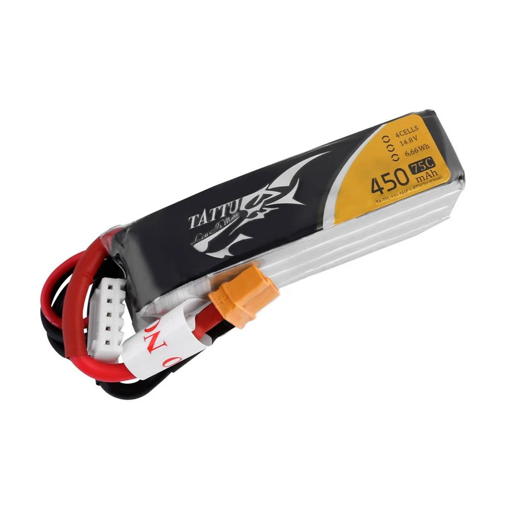 Tattu 450mAh 4S 75C LiPo Battery - Long Size XT30 1 Tattu 450mAh 4S 75C LiPo Battery - Long Size XT30